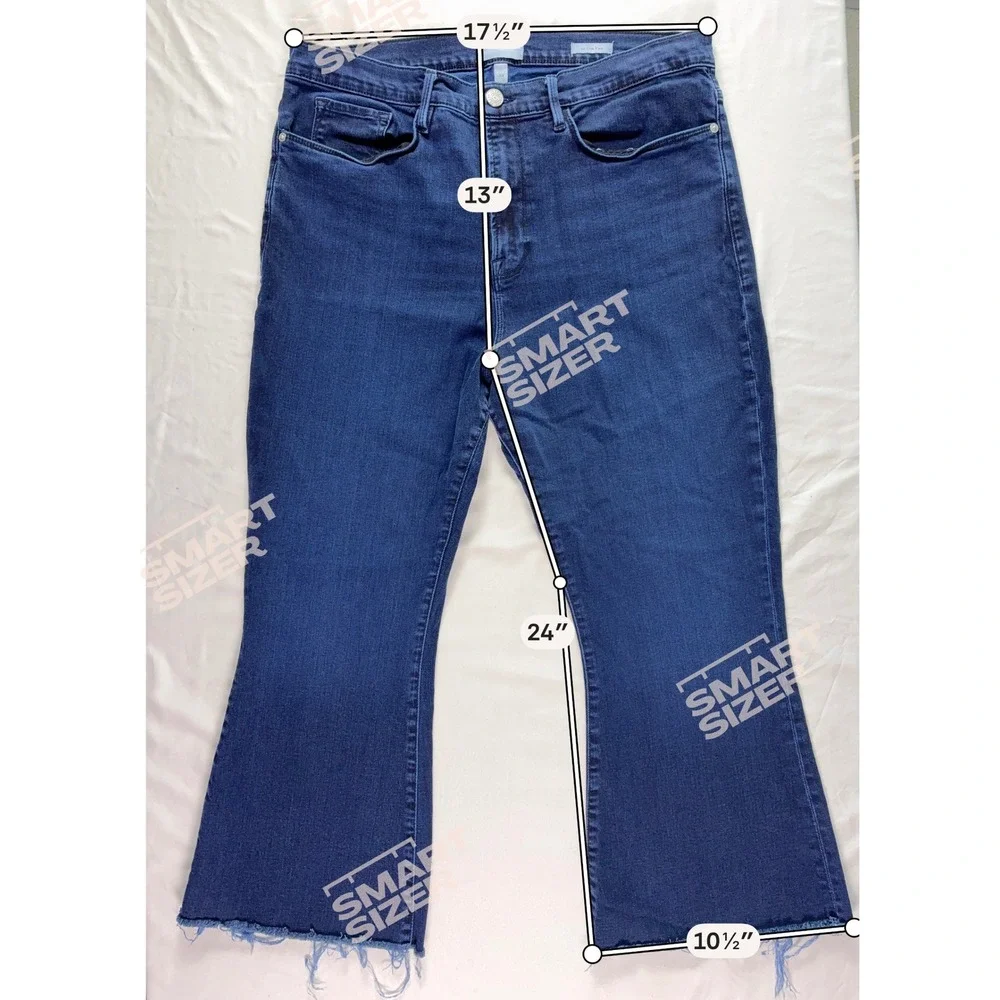 FRAME Le Crop Flare Jeans Women 33 Fiona High Rise Dark Blue Boho Raw Hem Shabby